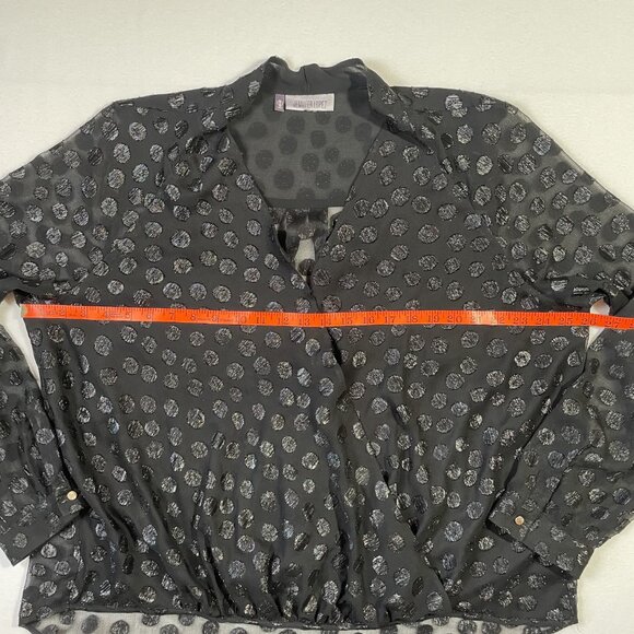 Jennifer Lopez Black Wrap Front Shimmer Sheer Polka Dot Blouse Size XL - Picture 7 of 15